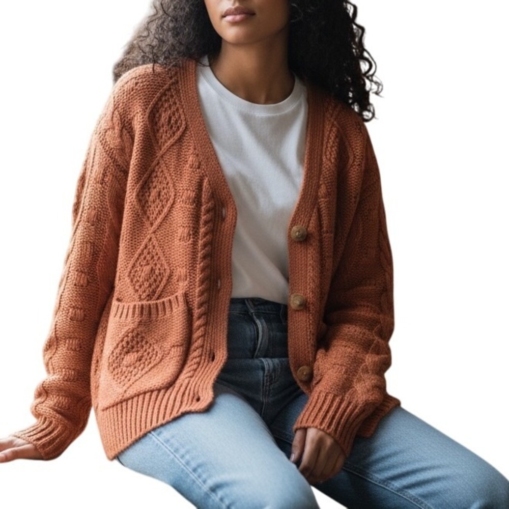 Sincerely Jules Rust Orange Cable Knit Cardigan Sweater Women's Size Small NWOT